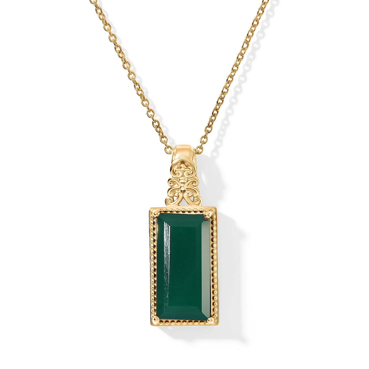 EverTrue Verde Onyx 10.65 ctw Pendant in 18K YG Plated with ION Plated YG Stainless Steel Necklace 20 Inches