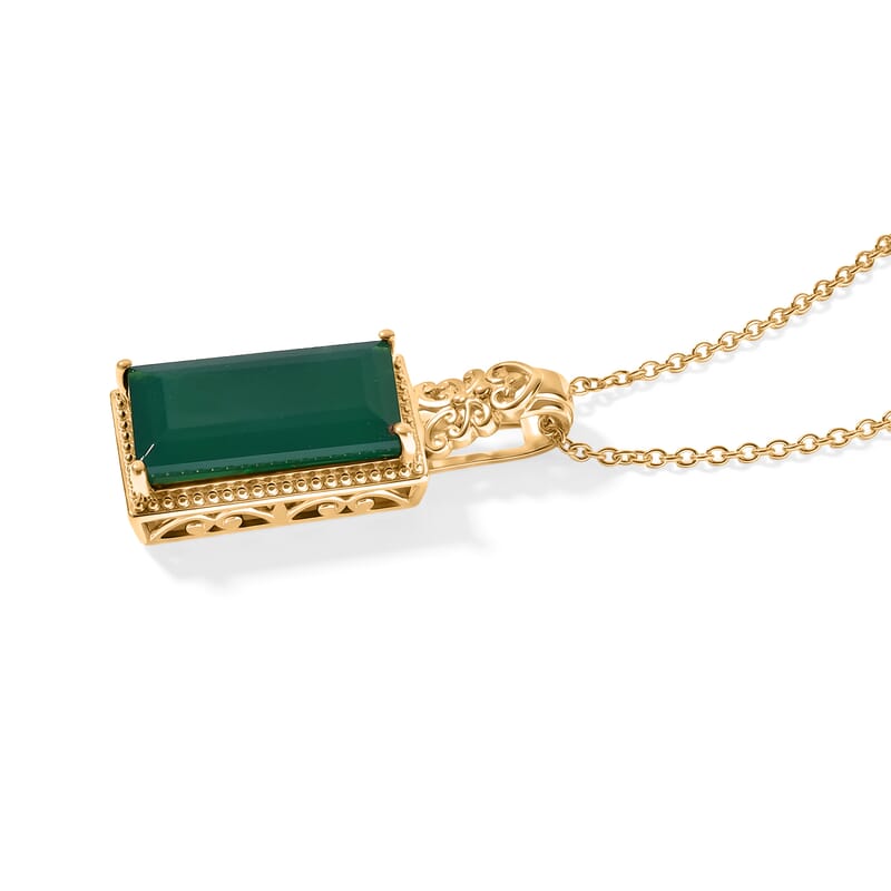 EverTrue Verde Onyx 10.65 ctw Pendant in 18K YG Plated with ION Plated YG Stainless Steel Necklace 20 Inches