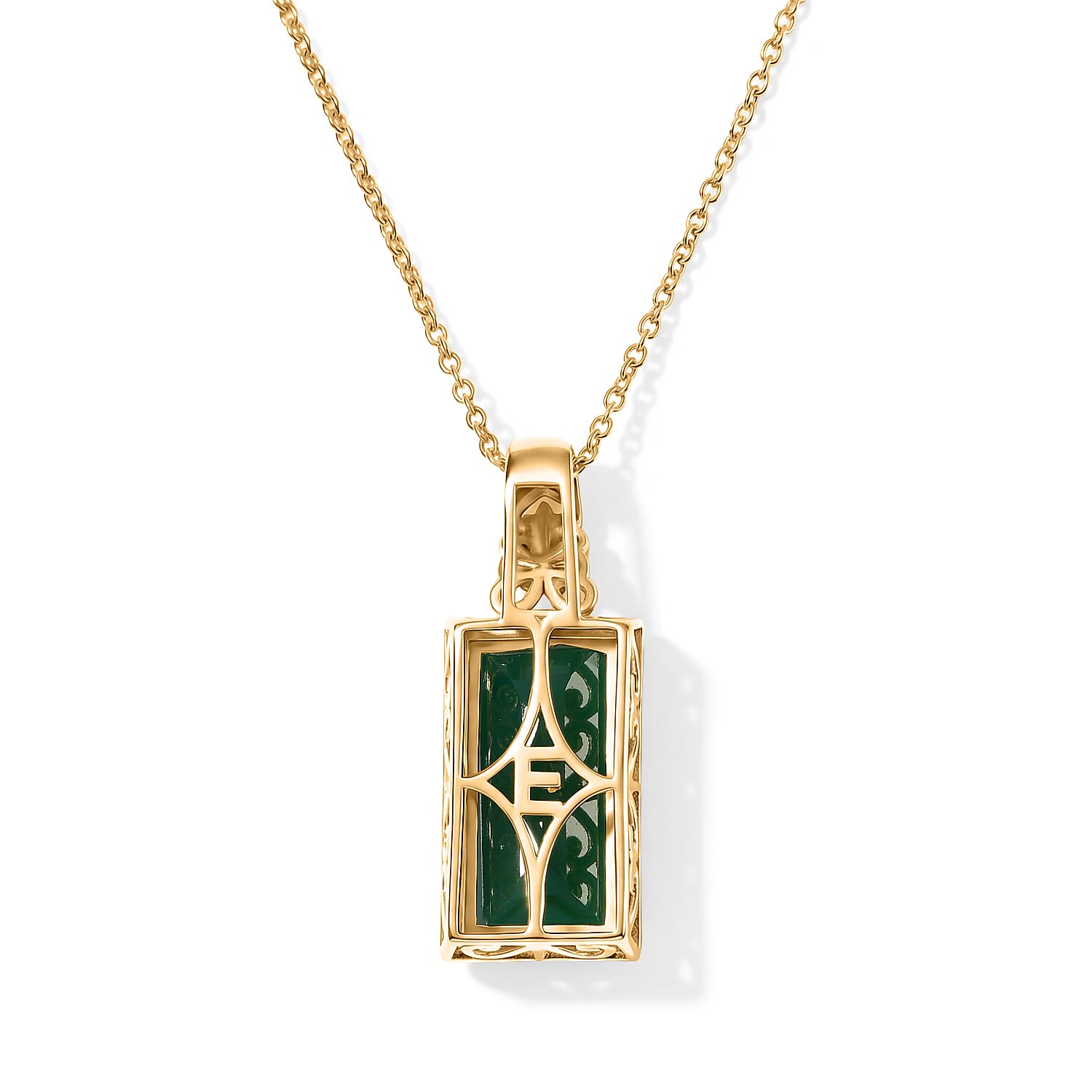 EverTrue Verde Onyx 10.65 ctw Pendant in 18K YG Plated with ION Plated YG Stainless Steel Necklace 20 Inches