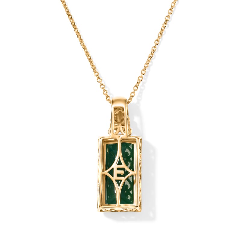 EverTrue Verde Onyx 10.65 ctw Pendant in 18K YG Plated with ION Plated YG Stainless Steel Necklace 20 Inches