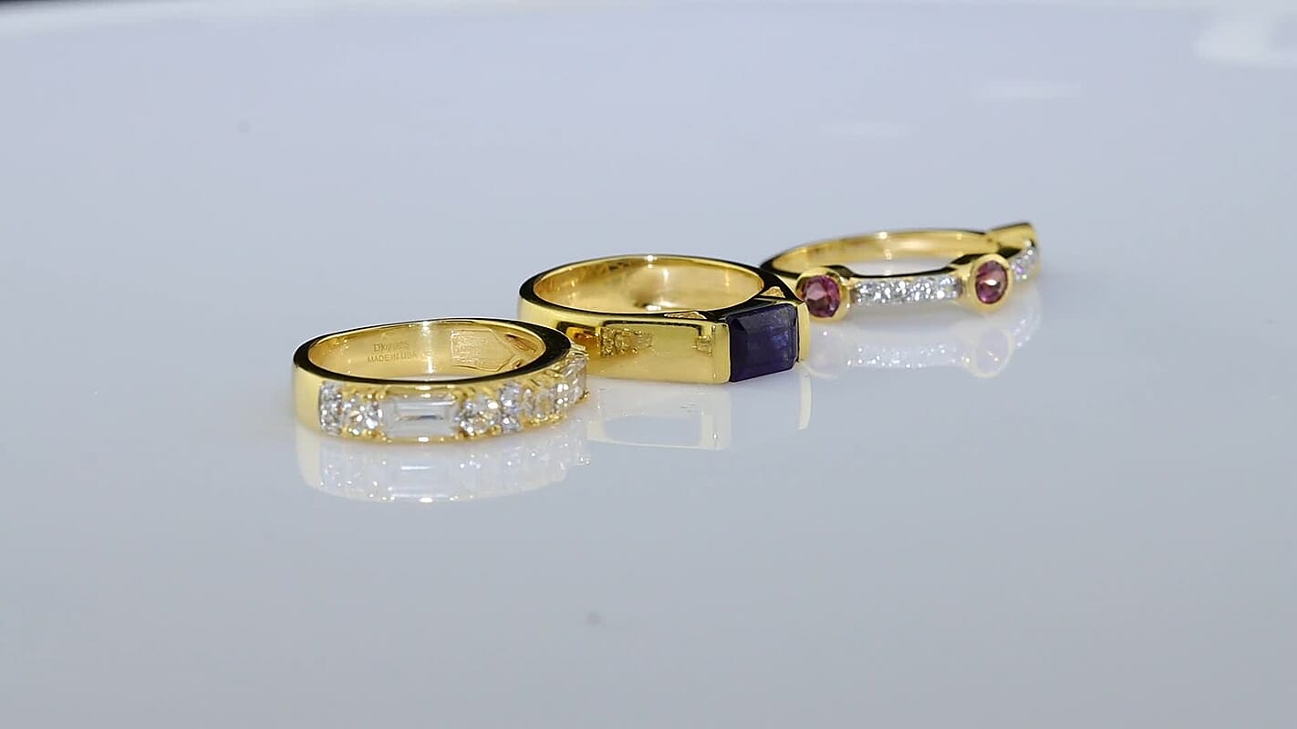 D''Joy Premium Masoala Sapphire (D) and Multi Gemstone 3.60 ctw Set of 3 Ring in 18K Vermeil Yellow Gold Over Sterling Silver