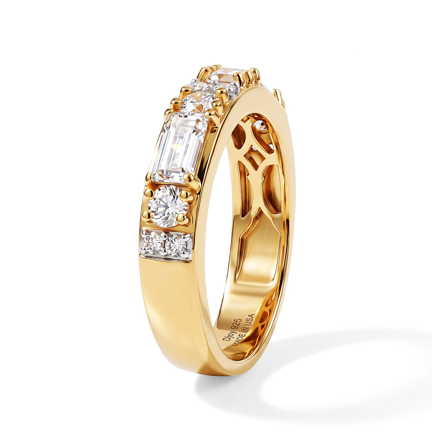 D'Joy Premium Masoala Sapphire (D) and Multi Gemstone 3.60 ctw Set of 3 Ring in 18K Vermeil Yellow Gold Over Sterling Silver