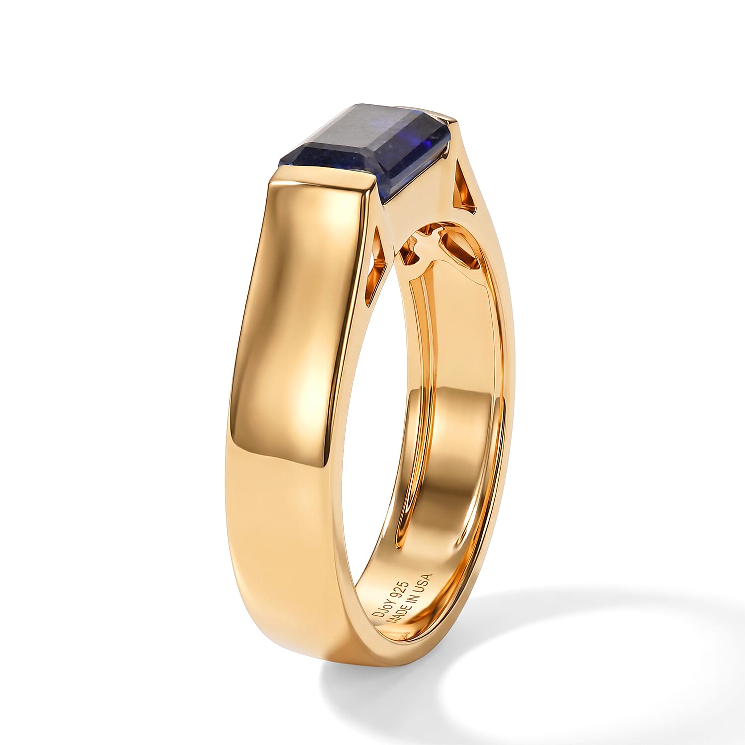 D'Joy Premium Masoala Sapphire (D) and Multi Gemstone 3.60 ctw Set of 3 Ring in 18K Vermeil Yellow Gold Over Sterling Silver