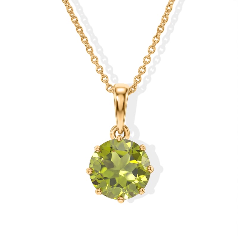 D'Joy Premium Hebei Peridot and Moissanite 3.00 ctw Pendant Necklace in 18K Vermeil Yellow Gold Over Sterling Silver 20 Inches
