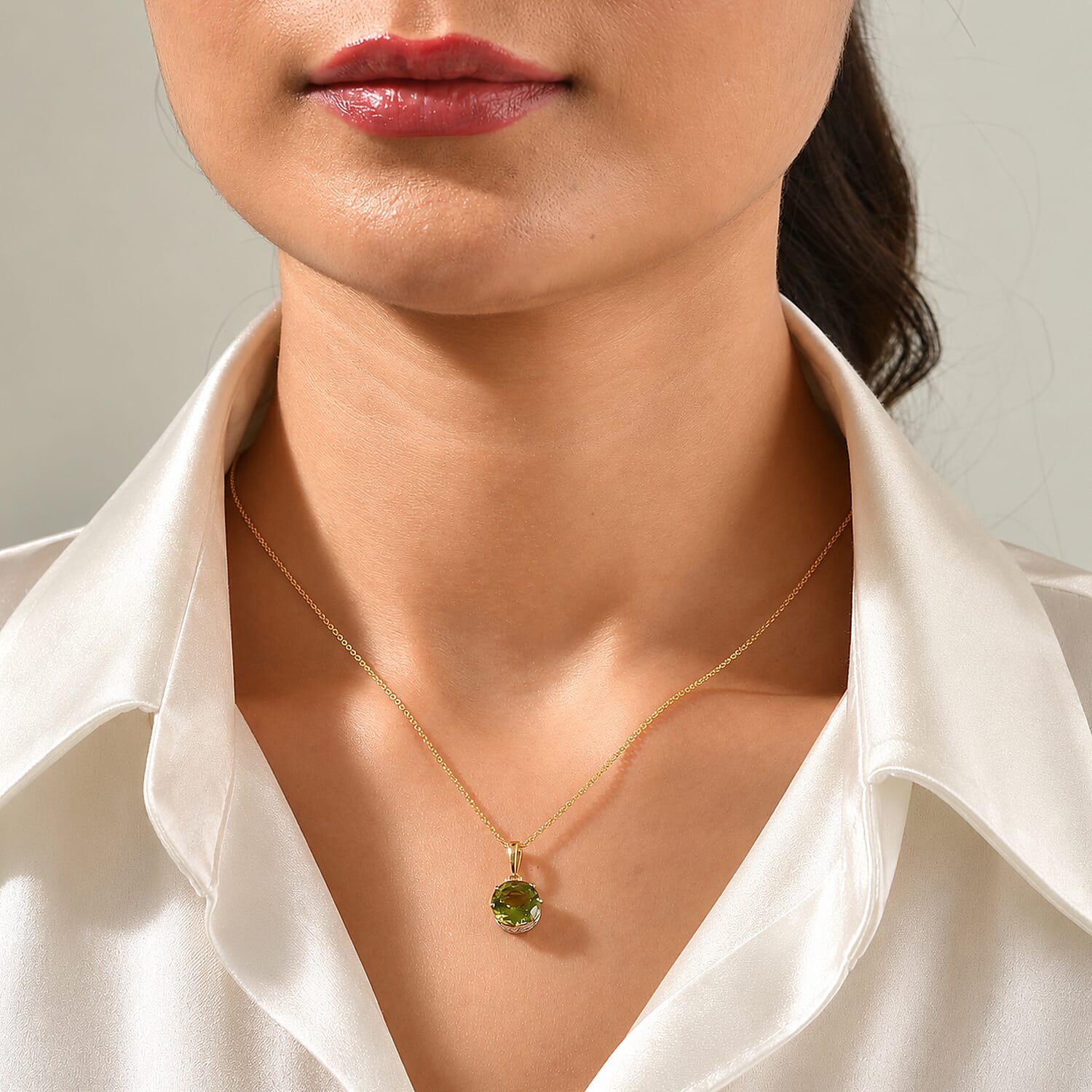 D'Joy Premium Hebei Peridot and Moissanite 3.00 ctw Pendant Necklace in 18K Vermeil Yellow Gold Over Sterling Silver 20 Inches