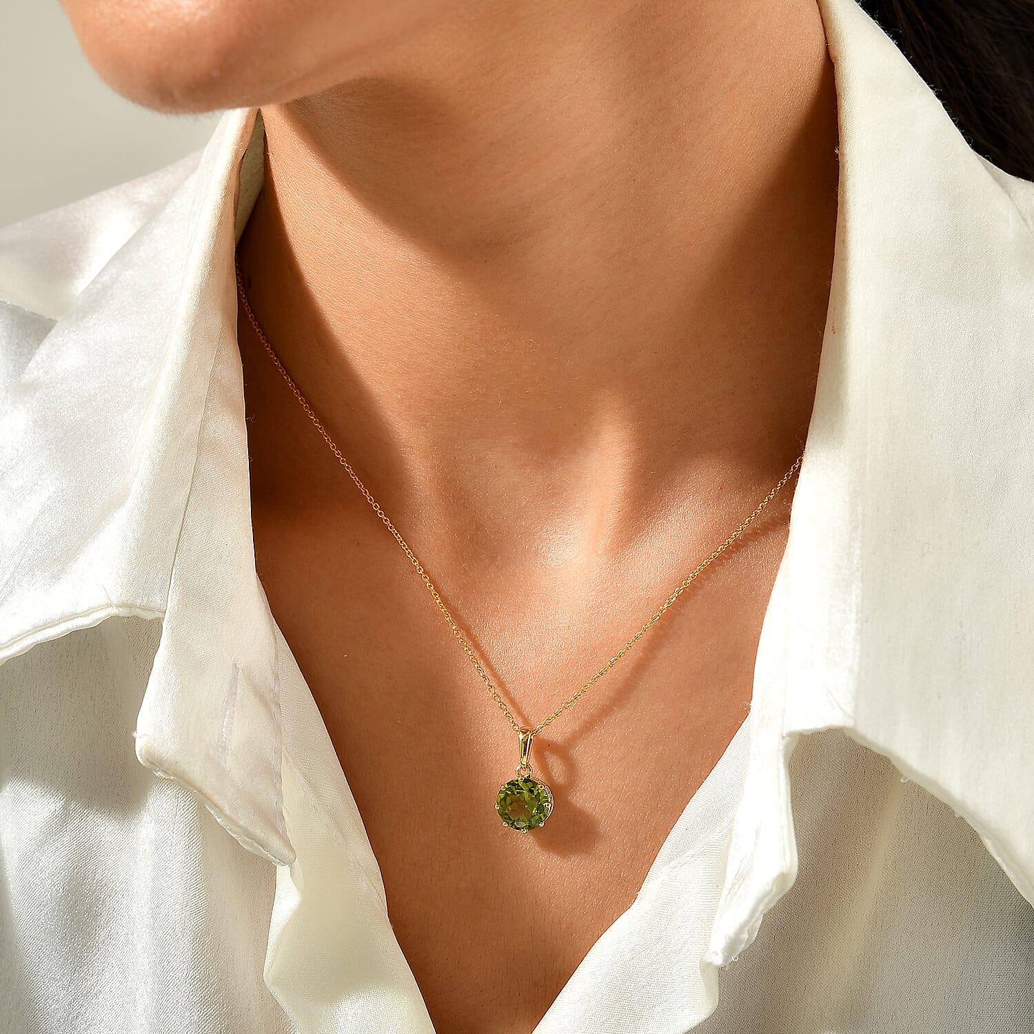 D'Joy Premium Hebei Peridot and Moissanite 3.00 ctw Pendant Necklace in 18K Vermeil Yellow Gold Over Sterling Silver 20 Inches