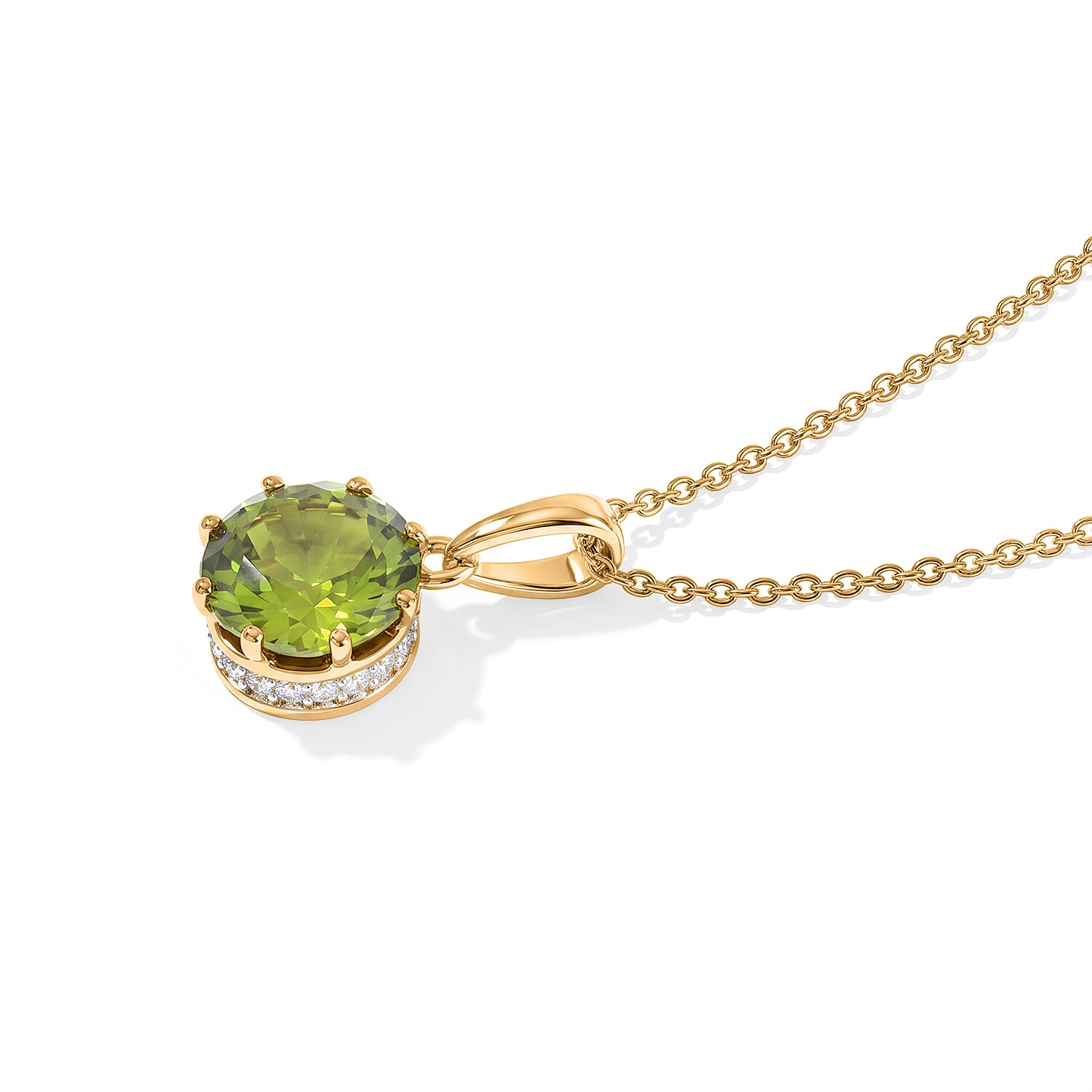 D'Joy Premium Hebei Peridot and Moissanite 3.00 ctw Pendant Necklace in 18K Vermeil Yellow Gold Over Sterling Silver 20 Inches