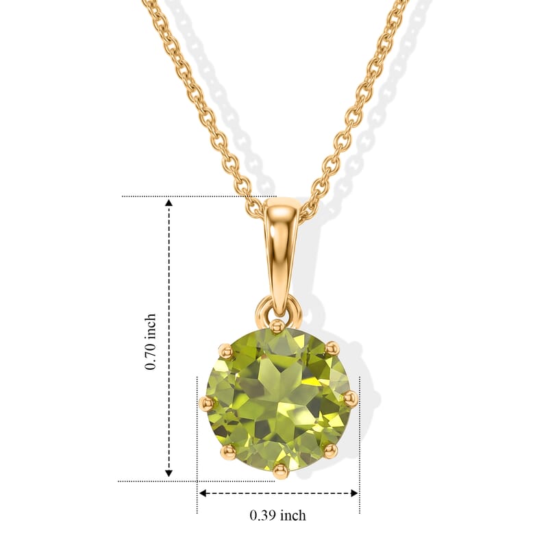 D'Joy Premium Hebei Peridot and Moissanite 3.00 ctw Pendant Necklace in 18K Vermeil Yellow Gold Over Sterling Silver 20 Inches