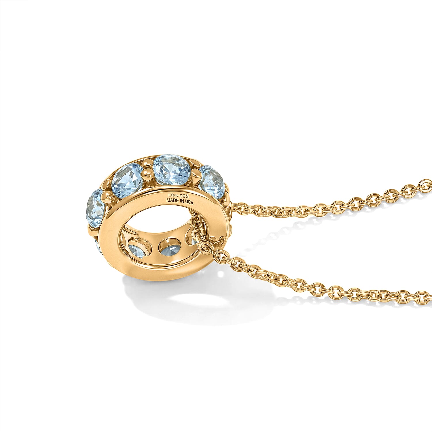 D'Joy Premium Sky Blue Topaz 1.30 ctw Pendant Necklace in 18K Vermeil Yellow Gold Over Sterling Silver 20 Inches