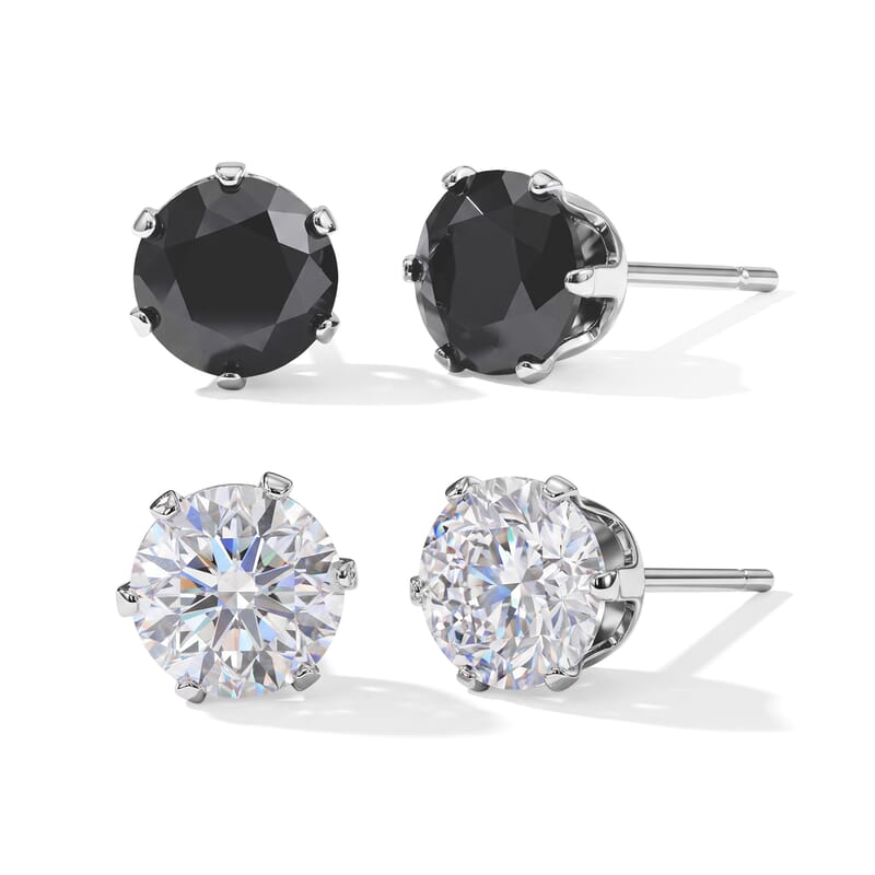 Simulated White and Black Diamond 5.72 ctw Set of 2 Stud Earrings in Stainless Steel