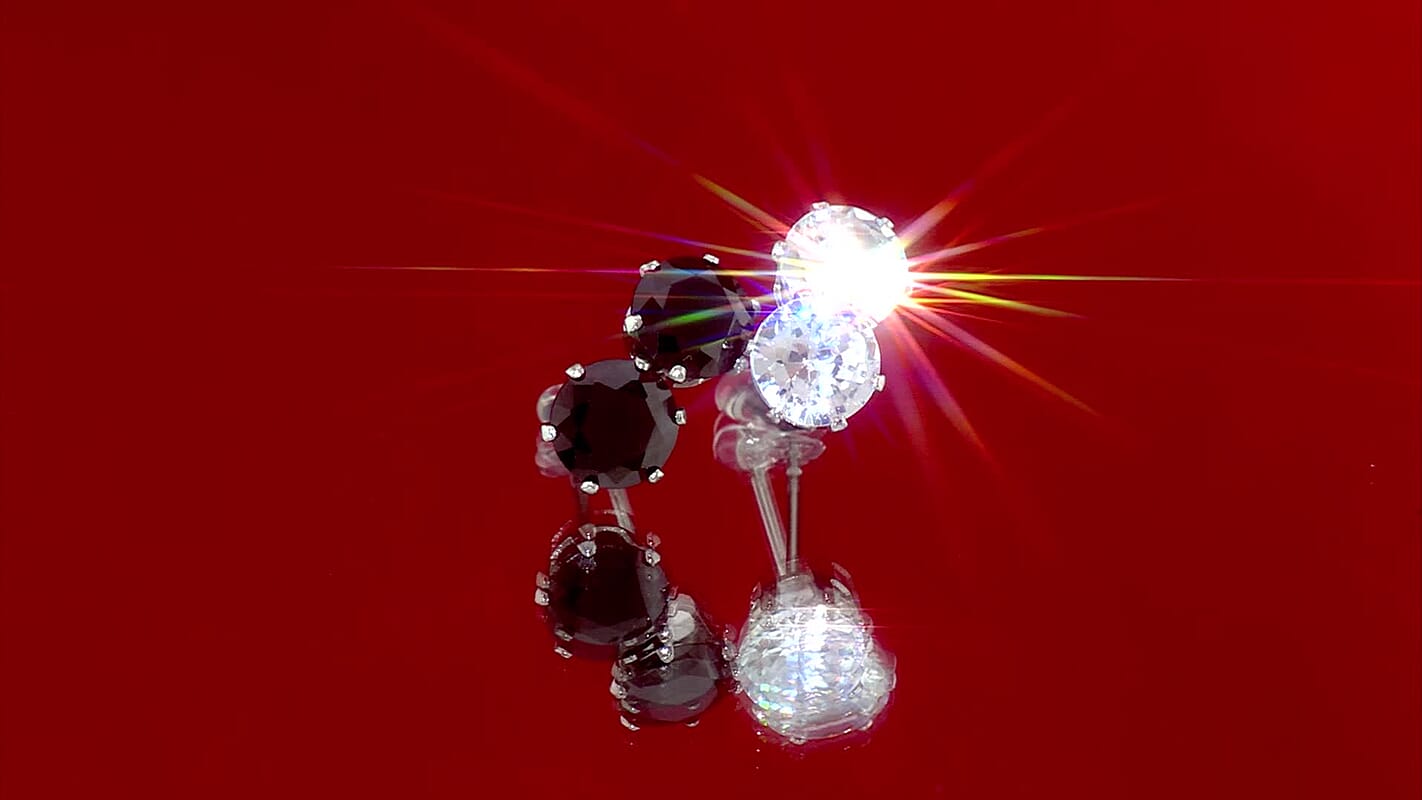 Set of 2 White and Black Stud Earrings Stainless Steel 5.72 ctw