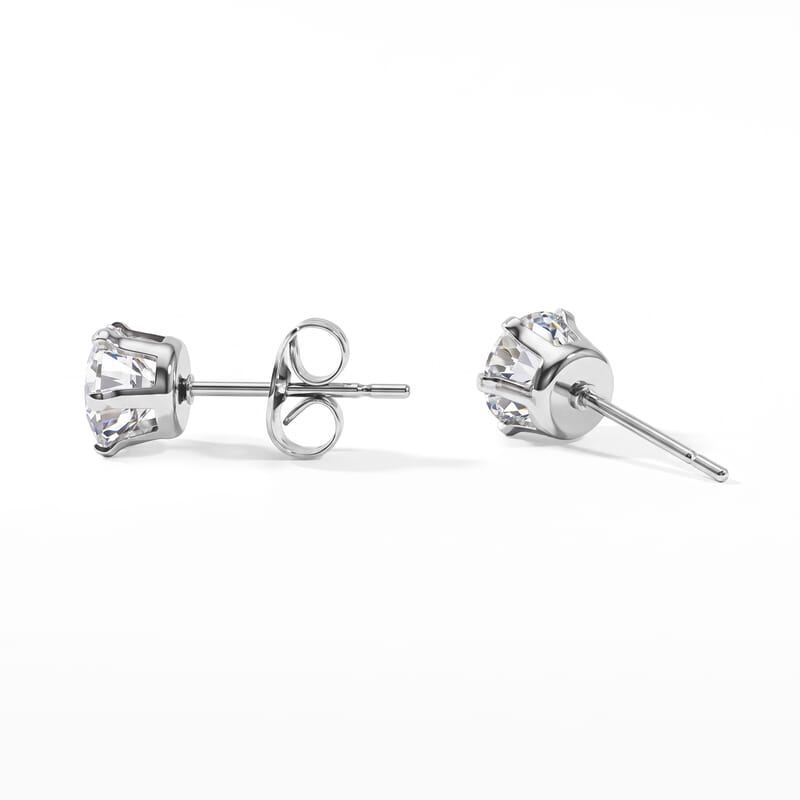 Simulated White and Black Diamond 5.72 ctw Set of 2 Stud Earrings in Stainless Steel