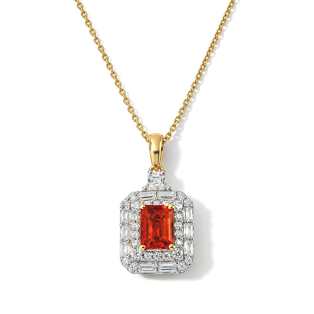 Certified and Appraised D'Joy Premium Crimson Fire Opal and Moissanite 1.57 ctw Pendant Necklace (18 Inches) in 18K Vermeil Yellow Gold Over Sterling Silver