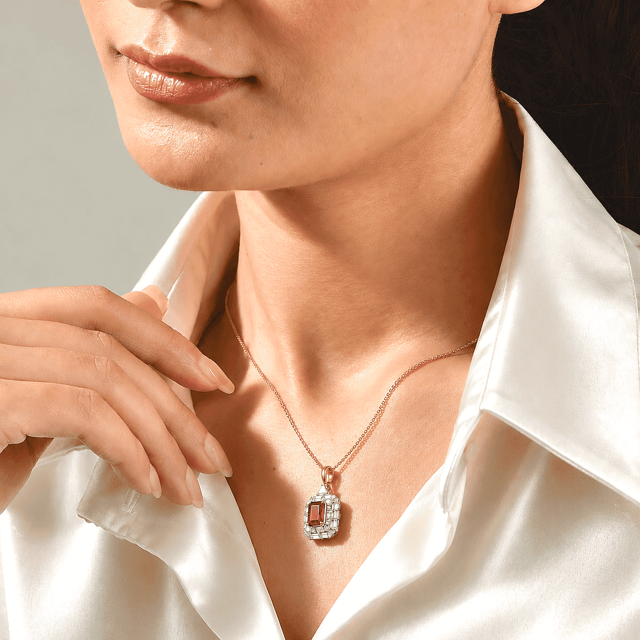 Certified and Appraised D'Joy Premium Crimson Fire Opal and Moissanite 1.57 ctw Pendant Necklace (18 Inches) in 18K Vermeil Yellow Gold Over Sterling Silver
