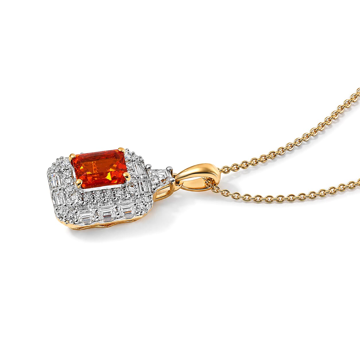 Certified and Appraised D'Joy Premium Crimson Fire Opal and Moissanite 1.57 ctw Pendant Necklace (18 Inches) in 18K Vermeil Yellow Gold Over Sterling Silver