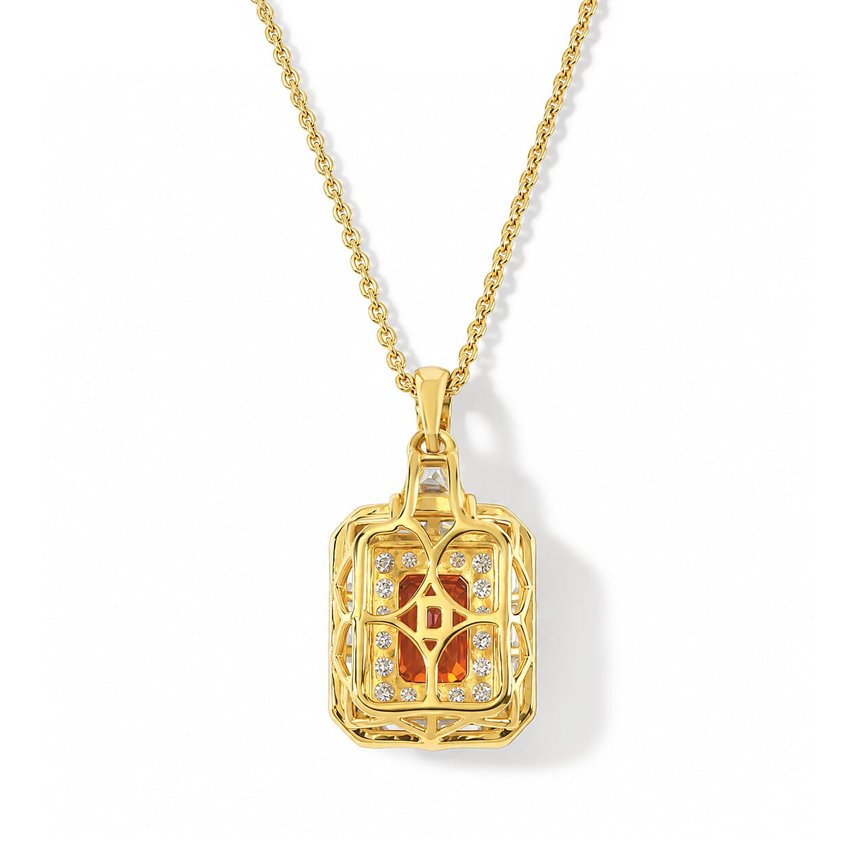 Certified and Appraised D'Joy Premium Crimson Fire Opal and Moissanite 1.57 ctw Pendant Necklace (18 Inches) in 18K Vermeil Yellow Gold Over Sterling Silver