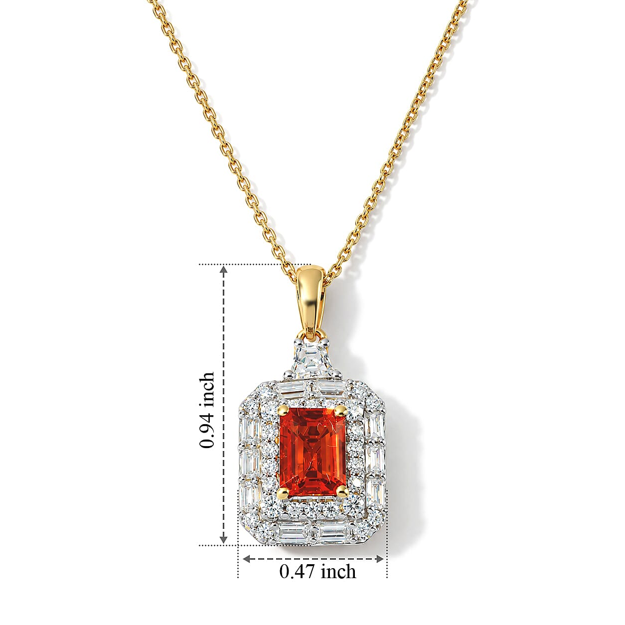 Certified and Appraised D'Joy Premium Crimson Fire Opal and Moissanite 1.57 ctw Pendant Necklace (18 Inches) in 18K Vermeil Yellow Gold Over Sterling Silver