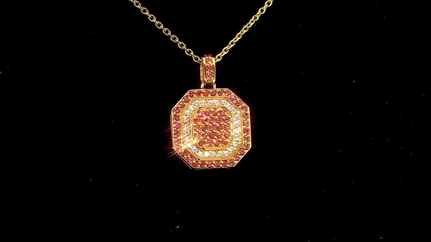 D''Joy Premium Padparadscha Sapphire, Moissanite Pendant Necklace (20 Inches) in 18K Vermeil YG Over Sterling Silver 1.40 ctw