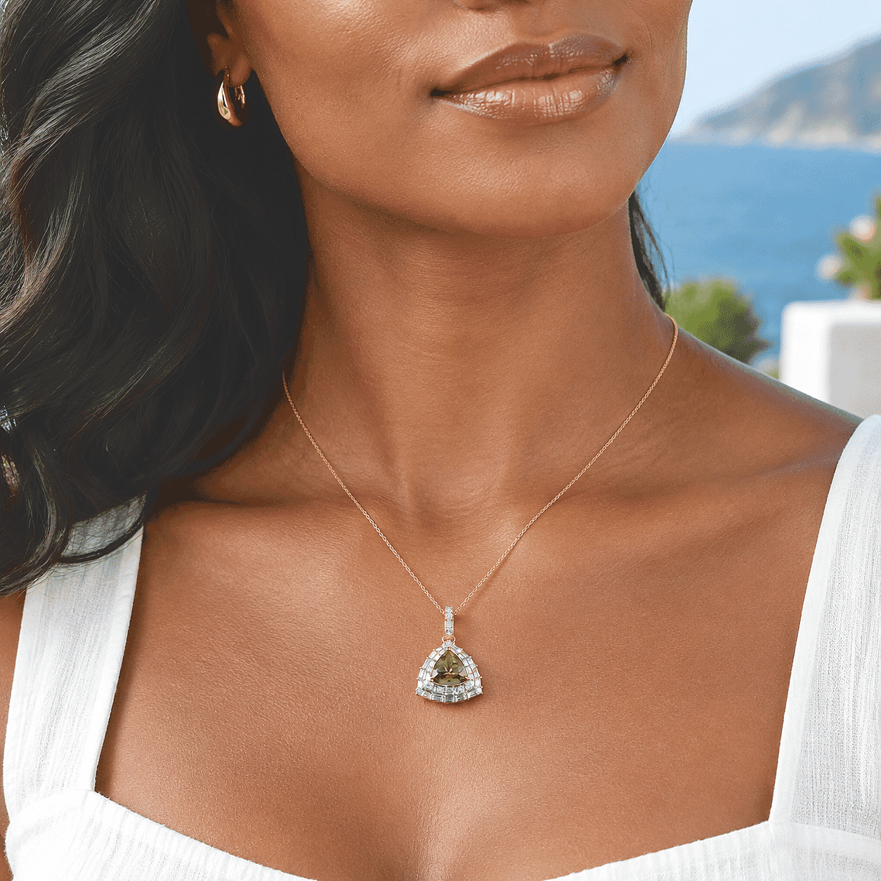 Certified and Appraised D'Joy Premium Turkizite and Moissanite 2.00 ctw Pendant Necklace (20 Inches) in 18K Vermeil Yellow Gold Over Sterling Silver