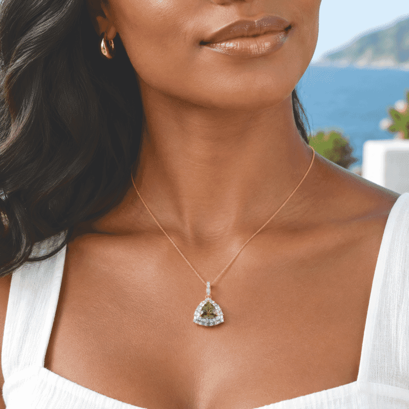 Certified and Appraised D'Joy Premium Turkizite and Moissanite 2.00 ctw Pendant Necklace (20 Inches) in 18K Vermeil Yellow Gold Over Sterling Silver