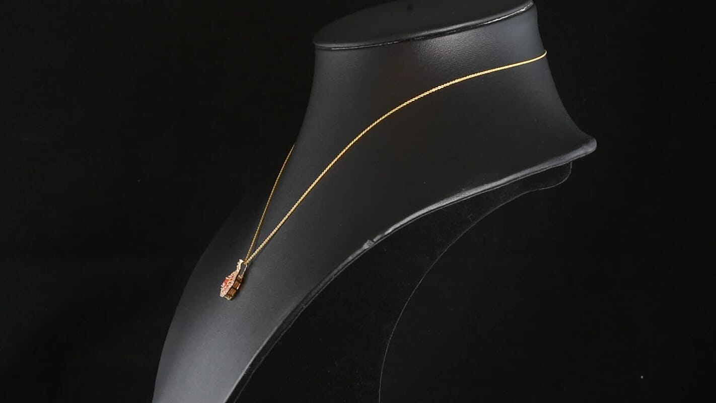 D'Joy Premium Padparadscha Sapphire, White Zircon Pendant Necklace (20 Inches) in 18K Vermeil YG Over Sterling Silver 1.00 ctw
