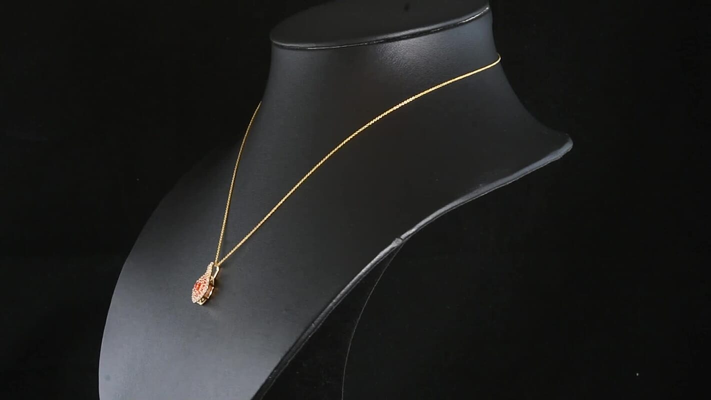 D'Joy Premium Padparadscha Sapphire, White Zircon Pendant Necklace (20 Inches) in 18K Vermeil YG Over Sterling Silver 1.00 ctw