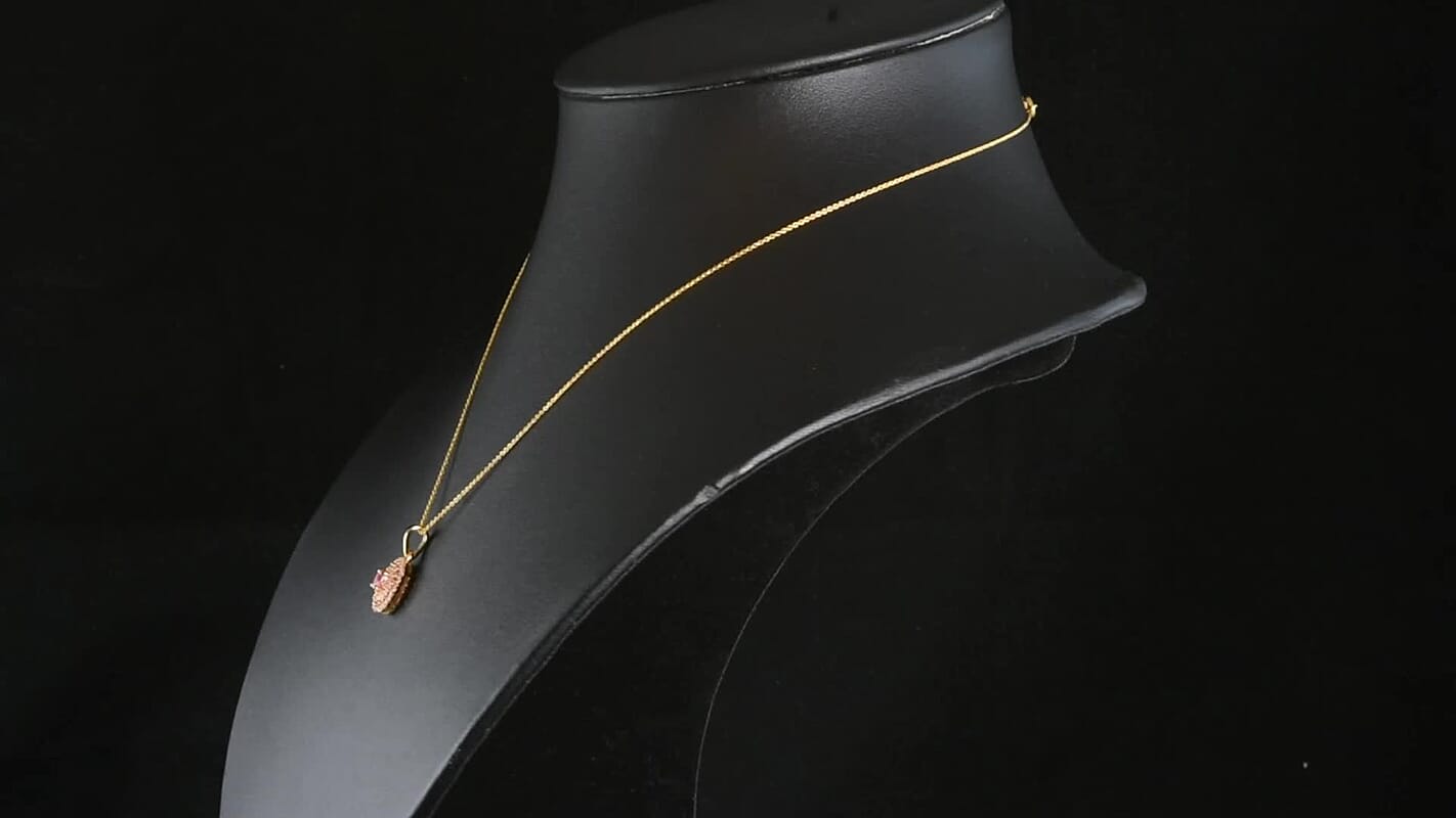 D''Joy AAA Padparadscha Sapphire, White Zircon Pendant Necklace (20 Inches) in 18K Vermeil YG Over Sterling Silver 1.10 ctw
