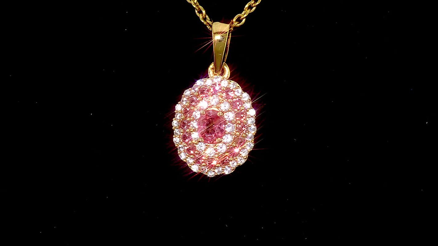 D''Joy AAA Padparadscha Sapphire, White Zircon Pendant Necklace (20 Inches) in 18K Vermeil YG Over Sterling Silver 1.10 ctw