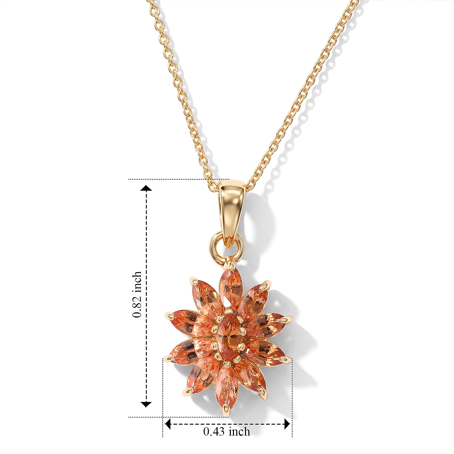 D'Joy Premium Padparadscha Sapphire (BT) 1.00 ctw Fleur De Lotus Pendant Necklace in 18K Vermeil Yellow Gold Over Sterling Silver 20 Inches