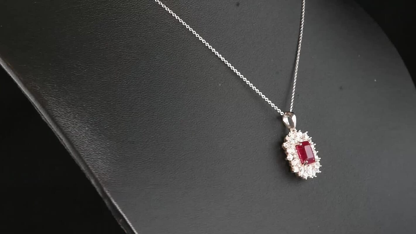 D''Joy Niassa Ruby (FF), Moissanite Pendant Necklace (20 Inches) in Rhodium Over Sterling Silver 5.70 ctw
