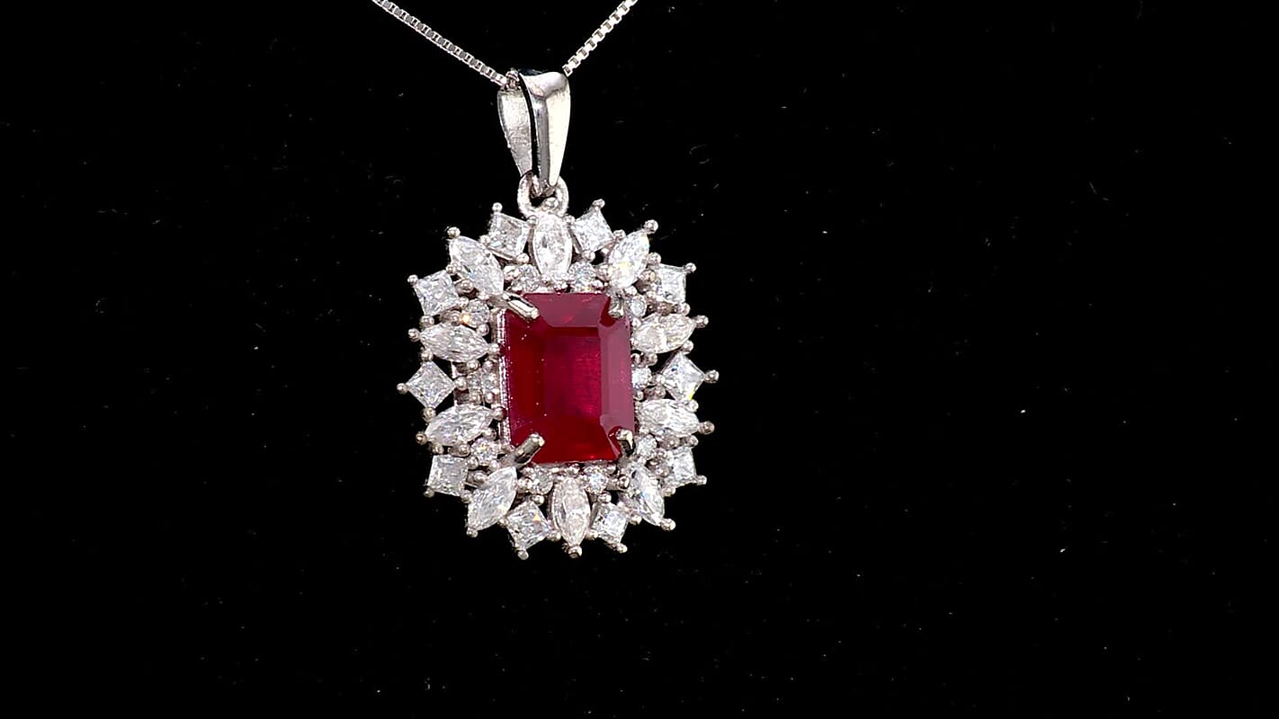 D''Joy Niassa Ruby (FF), Moissanite Pendant Necklace (20 Inches) in Rhodium Over Sterling Silver 5.70 ctw