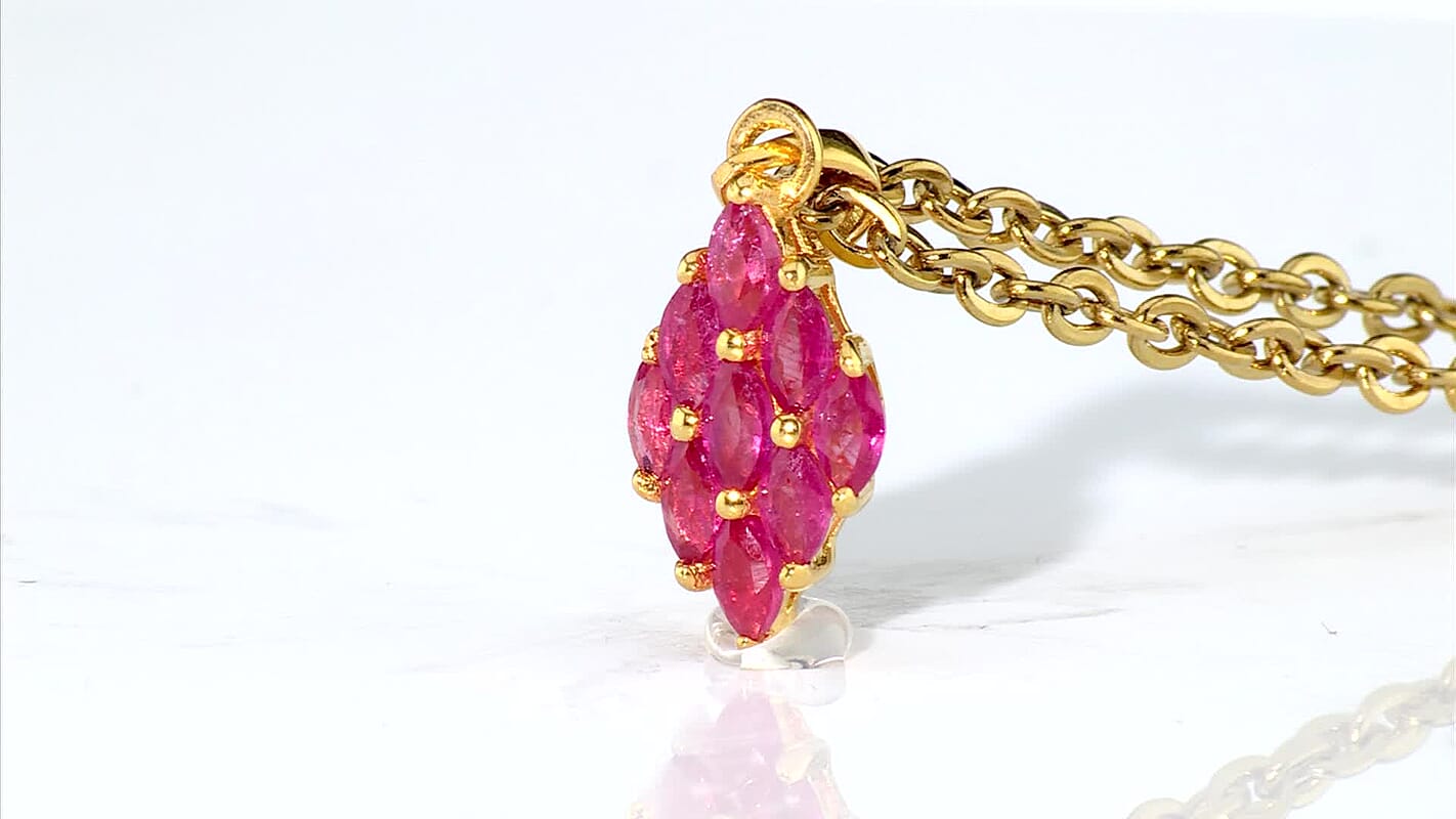 D''Joy Niassa Ruby (FF) Pendant in 18K YG Plated Sterling Silver with ION Plated YG Stainless Steel Necklace (20 Inches) 1.00 ctw