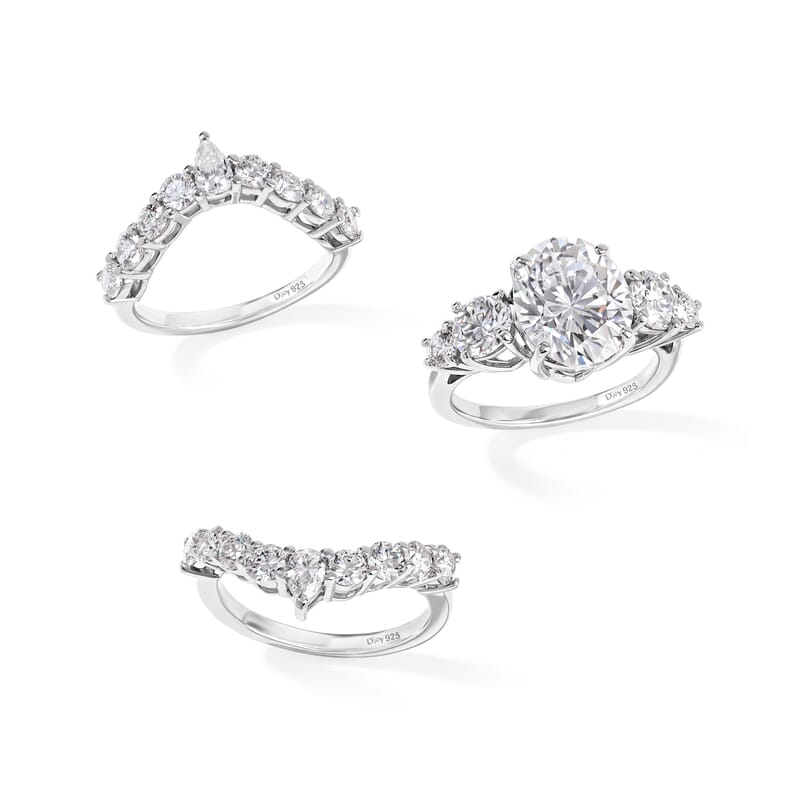 D'Joy Moissanite 7.60 ctw Set of 3 Ring in Rhodium Over Sterling Silver
