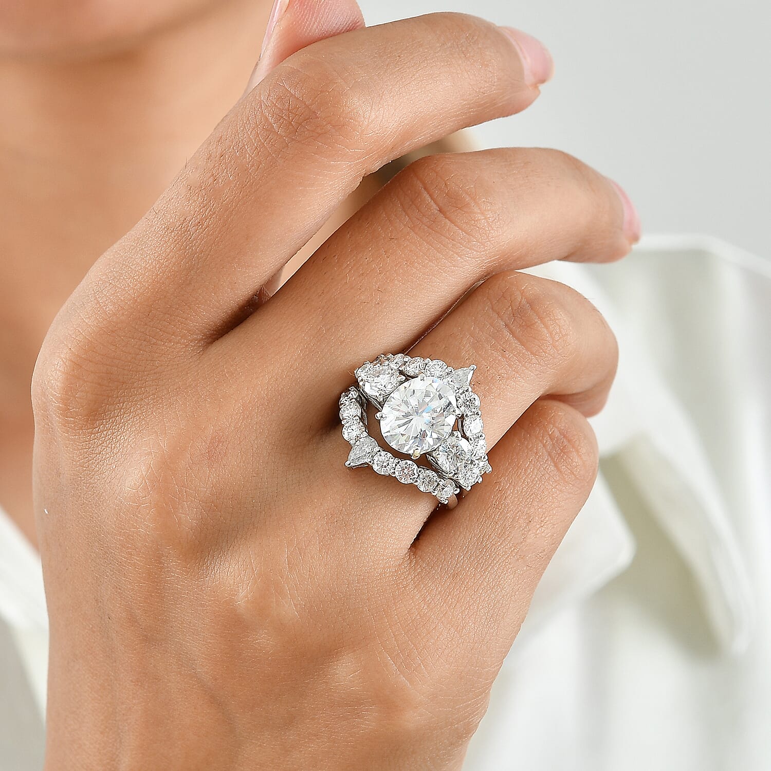 D'Joy Moissanite 7.60 ctw Set of 3 Ring in Rhodium Over Sterling Silver