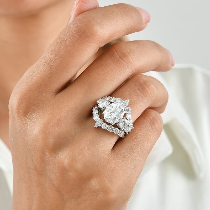 D'Joy Moissanite 7.60 ctw Set of 3 Ring in Rhodium Over Sterling Silver