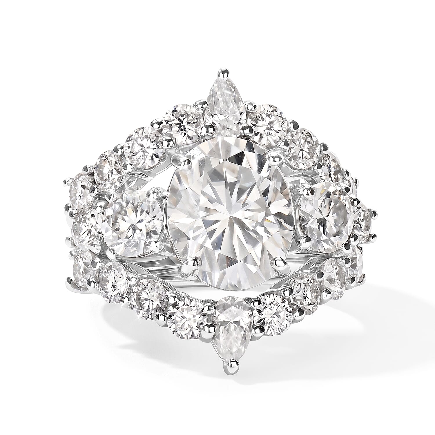 D'Joy Moissanite 7.60 ctw Set of 3 Ring in Rhodium Over Sterling Silver
