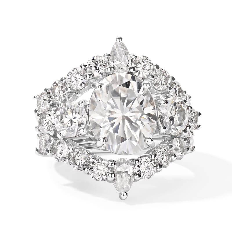 D'Joy Moissanite 7.60 ctw Set of 3 Ring in Rhodium Over Sterling Silver