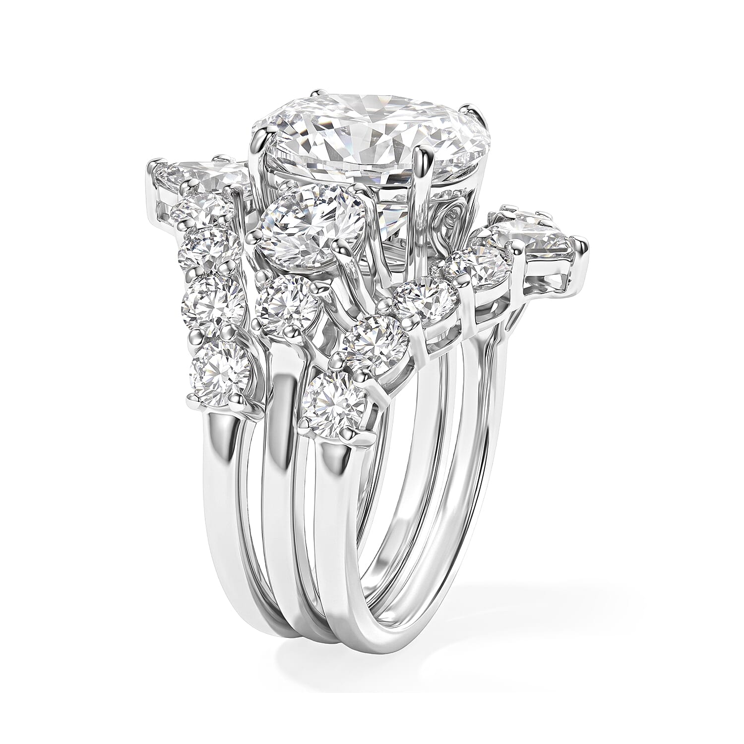 D'Joy Moissanite 7.60 ctw Set of 3 Ring in Rhodium Over Sterling Silver