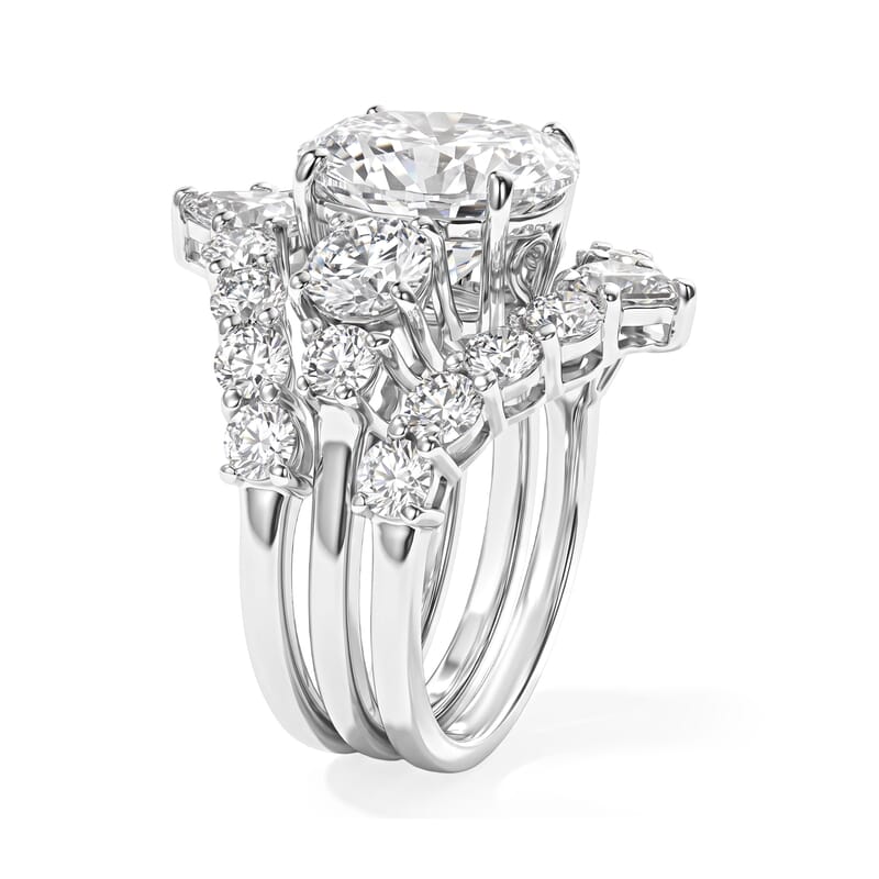 D'Joy Moissanite 7.60 ctw Set of 3 Ring in Rhodium Over Sterling Silver