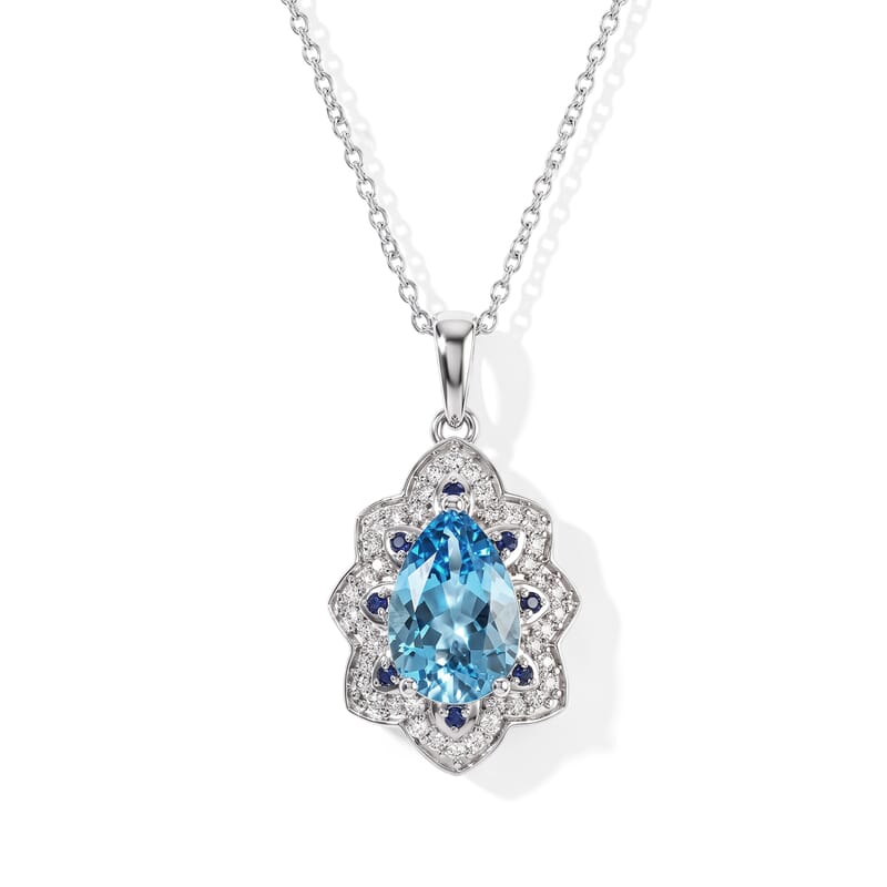 D'Joy Premium Certified Swiss Blue Topaz and Multi Gemstone 3.70 ctw Pendant Necklace in Rhodium Over Sterling Silver 20 Inches