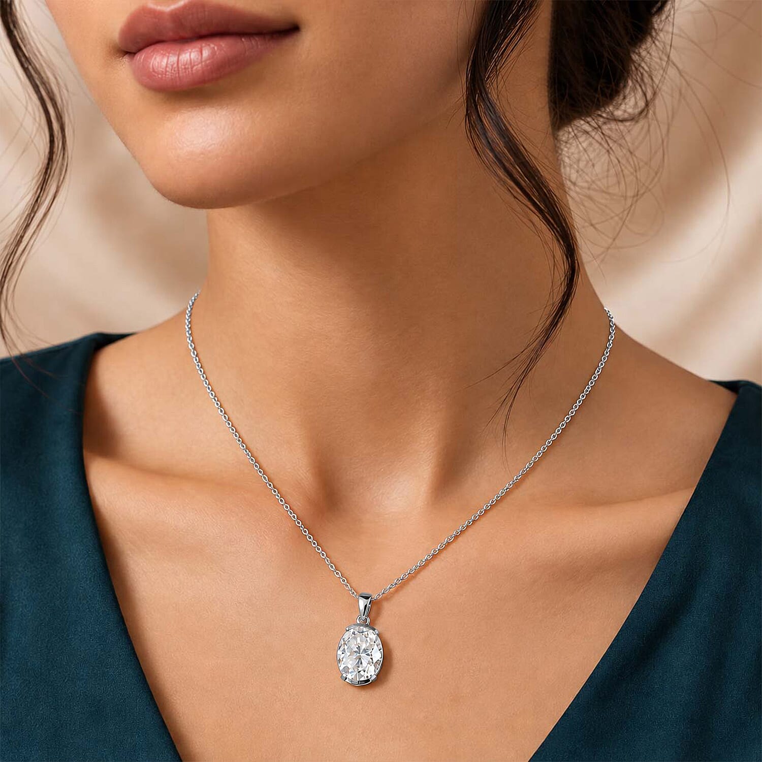 Doorbuster D'Joy Moissanite 9.50 ctw Pendant Necklace in Rhodium Over Sterling Silver 20 Inches