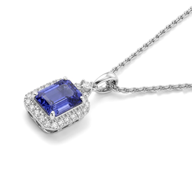 Certified and Appraised AAA Tanzanite and Luxuriant Lab Grown Diamond G-H SI 2.75 ctw Pendant Necklace in 10K White Gold (18 Inches)