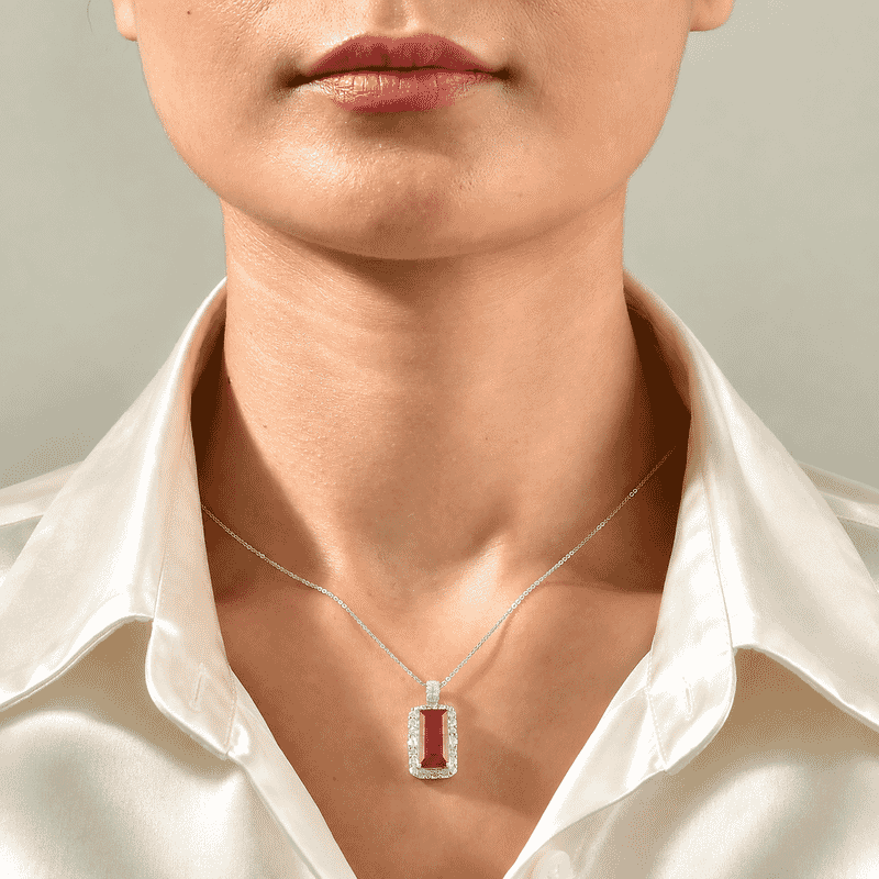 Certified & Appraised D'Joy Premium Niassa Ruby (FF) and Moissanite 7.60 ctw Pendant Necklace in Rhodium Over Sterling Silver 18 Inches