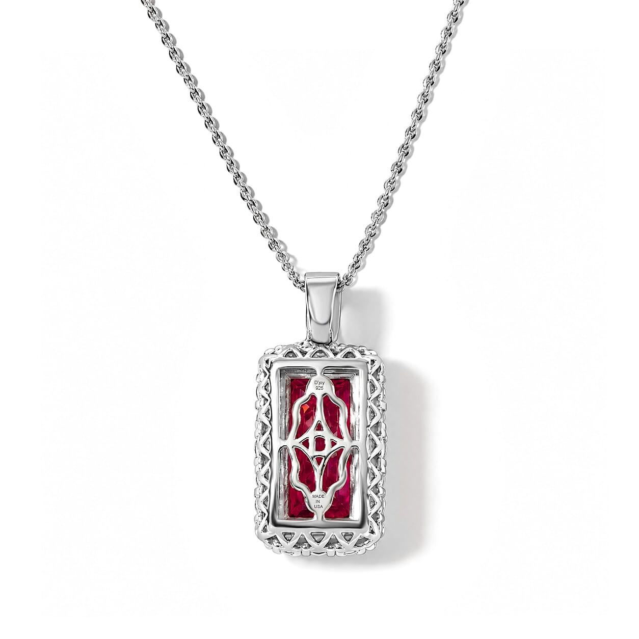 Certified & Appraised D'Joy Premium Niassa Ruby (FF) and Moissanite 7.60 ctw Pendant Necklace in Rhodium Over Sterling Silver 18 Inches