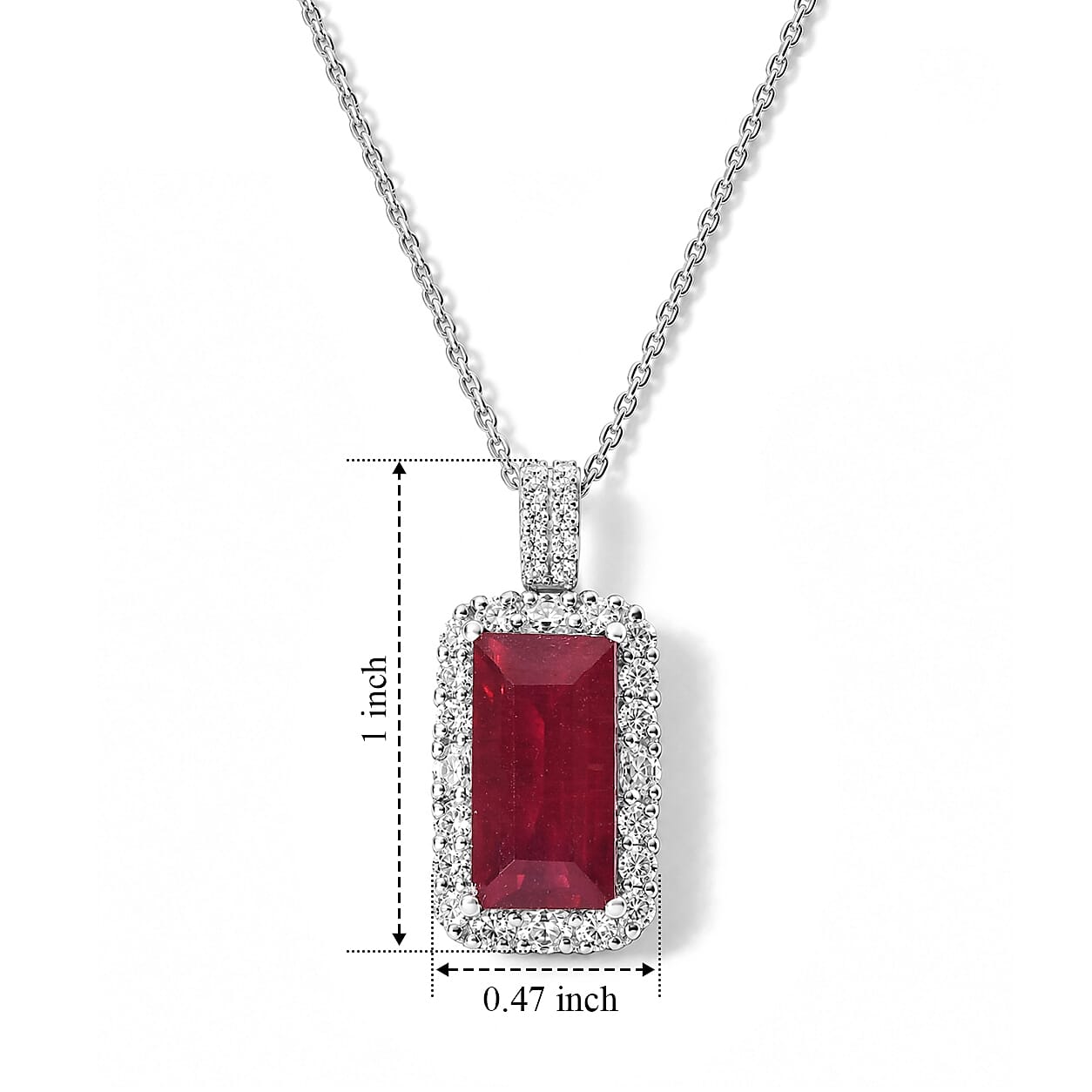 Certified & Appraised D'Joy Premium Niassa Ruby (FF) and Moissanite 7.60 ctw Pendant Necklace in Rhodium Over Sterling Silver 18 Inches