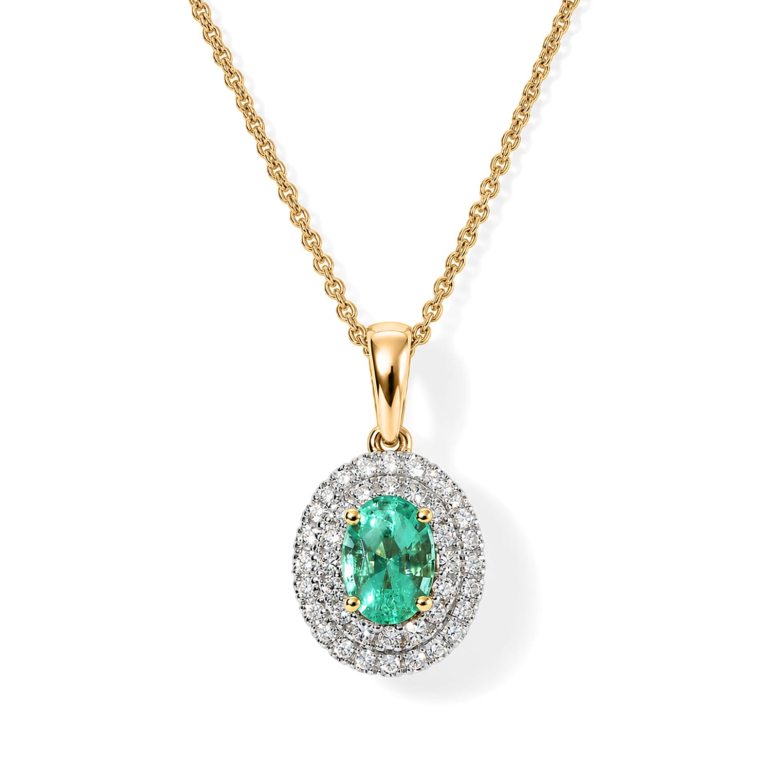 Certified and Appraised Luxoro AAA Boyaca Colombian Emerald and Diamond (I2) 1.10 ctw Pendant Necklace in 10K Yellow Gold (18 Inches)