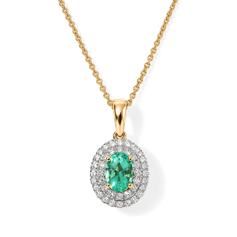 Certified and Appraised Luxoro AAA Boyaca Colombian Emerald and Diamond (I2) 1.10 ctw Pendant Necklace in 10K Yellow Gold (18 Inches)