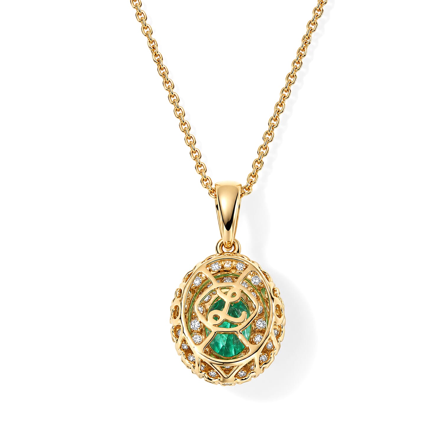 Certified and Appraised Luxoro AAA Boyaca Colombian Emerald and Diamond (I2) 1.10 ctw Pendant Necklace in 10K Yellow Gold (18 Inches)