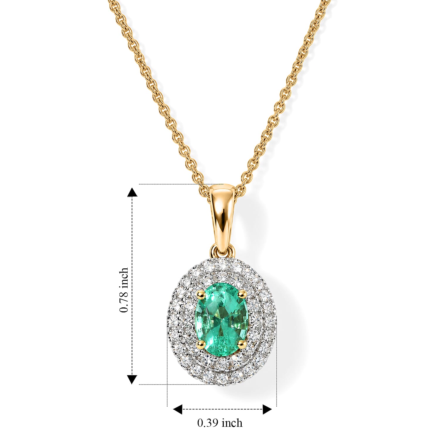 Certified and Appraised Luxoro AAA Boyaca Colombian Emerald and Diamond (I2) 1.10 ctw Pendant Necklace in 10K Yellow Gold (18 Inches)