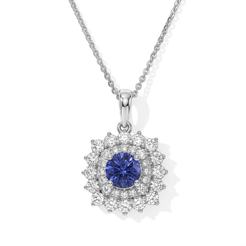 Certified & Appraised D'Joy Premium Tanzanite and Moissanite 1.70 ctw Pendant Necklace in Rhodium Over Sterling Silver 18 Inches